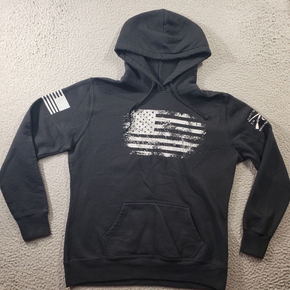 Grunt Style Hoodie Men's Large Black Flag Fleece Pullover Stretch Sweatshirt